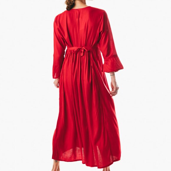 Women's Floral Maxi Dress Summer Beach Sleeve Long Boho Sundress casual red - Picture 4 of 4